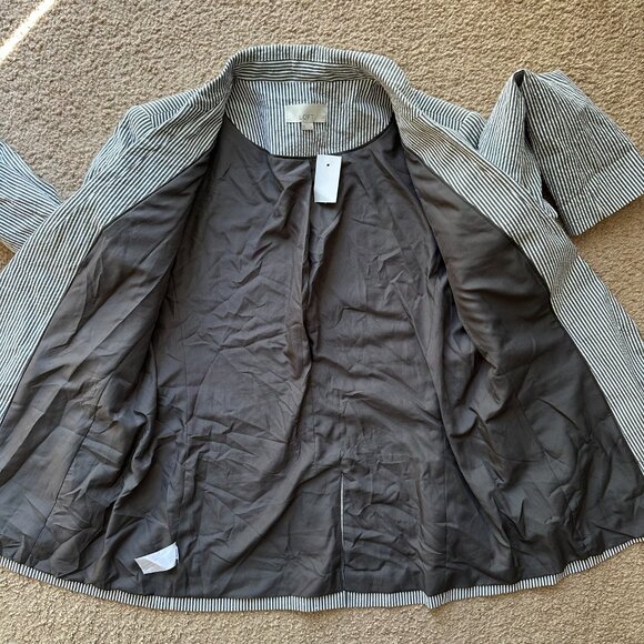 Loft Blazer Womens 4 NWT Seersucker 1 Button Close Striped Notch Cotton Blend - Picture 3 of 14